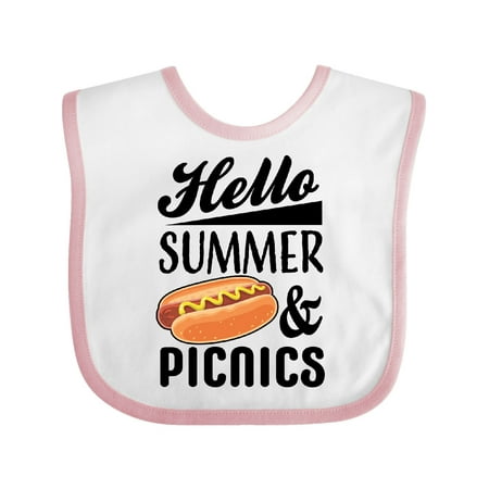 Inktastic Hello Summer and Picnics with Hot Dog Gift Baby Boy or Baby Girl Bib