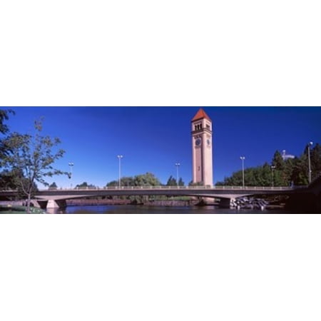 Bridge with Clock Tower in the background Riverfront Park Spokane Washington State USA Canvas Art - Panoramic Images (36 x 12)