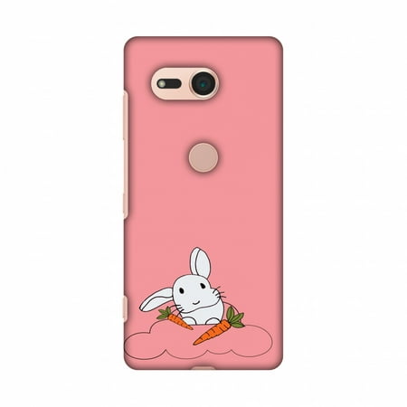 Sony Xperia XZ2 Compact Case - Bunny and his carrots- Pink, Hard Plastic Back Cover, Slim Profile Cute Printed Designer Snap on Case with Screen Cleaning Kit