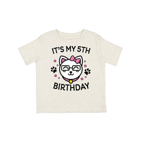 Inktastic Its My 5th Birthday with Cat in Glasses Gift Toddler Toddler Girl T-Shirt