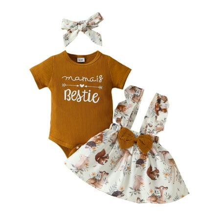 Qtinghua Newborn Baby Girls Summer Clothes Short Sleeve Letters Print Romper Animal Print Suspender Skirt with Headband Set Brown 12-18 Months
Qtinghua Newborn Baby Girls Summer Clothes Short Sleeve Letters Print Romper Animal Print Suspender Skirt with Headband Set Brown 12-18 Months