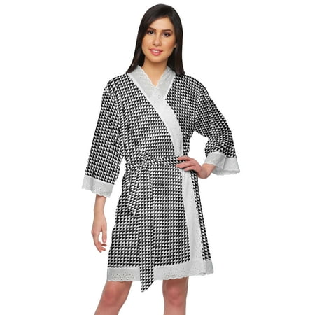 Moomaya Cotton Printed Bathrobe Crossover Fabric Lace Short Robes Loungewear