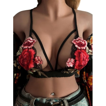 Julycc Womens Floral Lace Lingerie Bandage Strap Harness Caged Bra