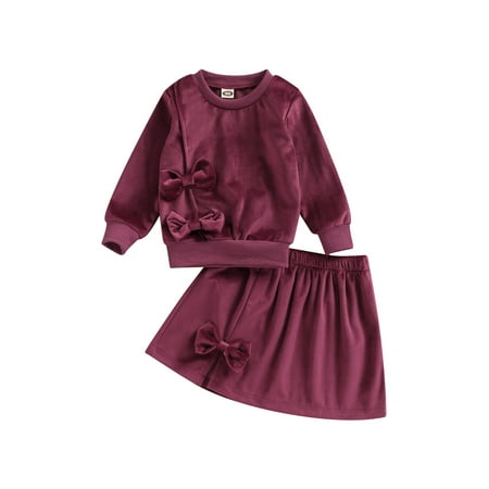 Calsunbaby 2Pcs Kids Girls Skirt Sets Round Neck Long Sleeve Pullover Tops with Bows + A-Line Skirt Clothes Sets Wine Red 18-24 Months
Calsunbaby 2Pcs Kids Girls Skirt Sets Round Neck Long Sleeve Pullover Tops with Bows + A-Line Skirt Clothes Sets Wine Red 18-24 Months