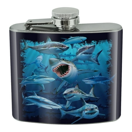 Shark Infested Waters Great White Stainless Steel 5oz Hip Drink Kidney Flask