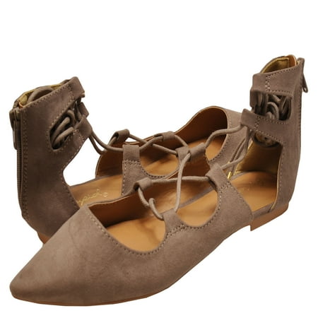 Qupid Strike 01X Women s Perforated Pointy Toe Lace Up Flats