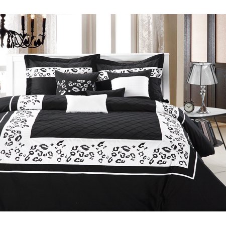2764-King Light Blue 12pc Luxury Bedding Set Tiger- Black/ White -King-Light Blue