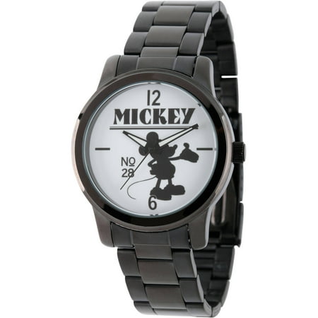 Disney Mickey Mouse Men's Black Alloy Watch, Black Stainless Steel Bracelet