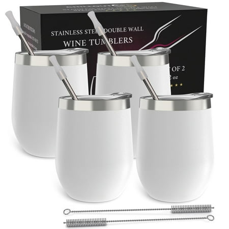 Chillout life Stainless Steel Wine Tumblers 12 oz - 4 Pack - Double Wall Vacuum Insulated Wine Cups with Lids and Straws Set - Powder Coated White
Chillout life Stainless Steel Wine Tumblers 12 oz - 4 Pack - Double Wall Vacuum Insulated Wine Cups with Lids and Straws Set - Powder Coated White