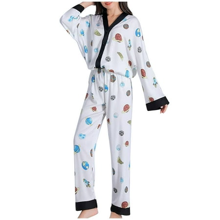 Wyongtao Black and Friday Deals Women Silk Pajamas Set Print Button Up Nightgown Long Sleeve V-Neck Sleepwear Two Piece Pants Set White L
Wyongtao Black and Friday Deals Women Silk Pajamas Set Print Button Up Nightgown Long Sleeve V-Neck Sleepwear Two Piece Pants Set White L