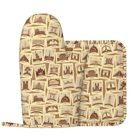 Stamp Pattern Vintage Oven Mitts and Pot Holders Sets with 1 Non-Slip Left Silicone Oven Mitts and 1 Heatproof Insulated Hot Pads for Kitchen Use in Cooking Baking Grilling
Stamp Pattern Vintage Oven Mitts and Pot Holders Sets with 1 Non-Slip Left Silicone Oven Mitts and 1 Heatproof Insulated Hot Pads for Kitchen Use in Cooking Baking Grilling