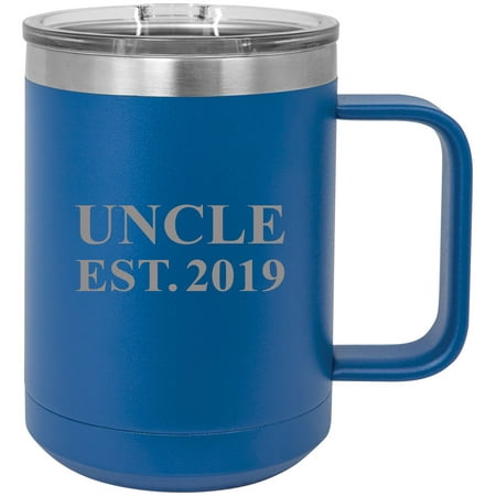 Uncle Established EST. 2019 Stainless Steel Vacuum Insulated 15 Oz Travel Coffee Mug with Slider Lid Blue