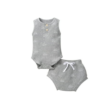 Suanret Infants Baby Girls Boys 2PCS Outfit Ribbed Sun Print Round Neck Sleeveless Romper Elastic Waist Shorts Summer Set Light Gray 6-12 Months
Suanret Infants Baby Girls Boys 2PCS Outfit Ribbed Sun Print Round Neck Sleeveless Romper Elastic Waist Shorts Summer Set Light Gray 6-12 Months
