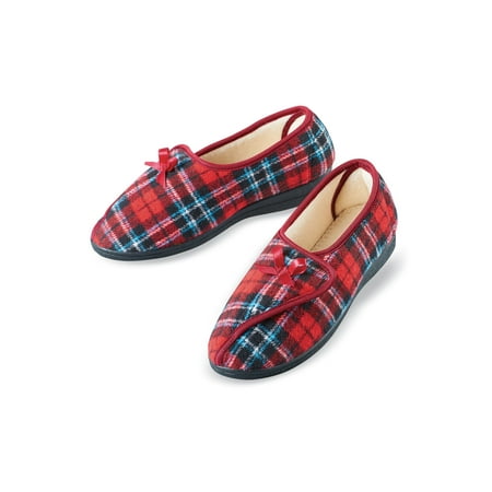 Collections Etc Adjustable Cushioned Insole Non-Slip Plaid Slippers