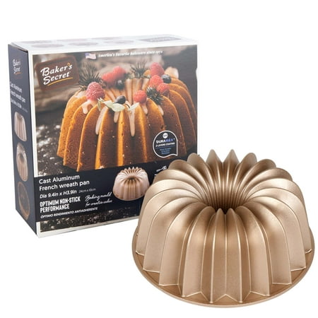 

Baker s Secret Fluted Cake Pan Cast Aluminum 2 Layers Nonstick Coating (French Wreath)