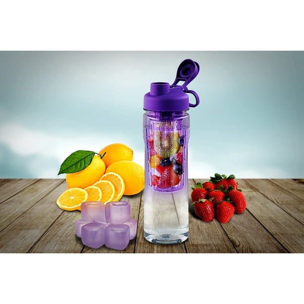 28oz Infusion Fruit Sports Water Bottle & Ice! Flip Lid Health BPA Free Plastic