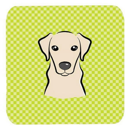 Checkerboard Lime Green Yellow Labrador Foam Coasters- Set Of 4