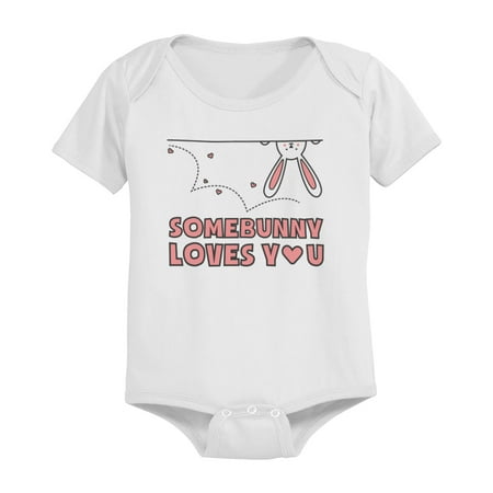 SomeBunny Loves You Funny Graphic Design Printed White Baby Bodysuit