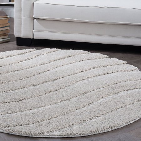 Alise Rugs Waverly Shag Contemporary Stripe Round Area Rug - 3'11 x 3'11