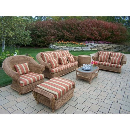Oakland Living Oxford Wicker Conversation Set with Double Pillows