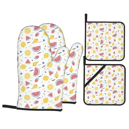 Oven Mitts and Pot Holders Sets 4 pcs - Cute Watermelon Bear Lemon Heat Resistant Silicone Oven Gloves with Non-Slip Silicone Surface and hot pads for kitchen Baking Cooking BBQ
Oven Mitts and Pot Holders Sets 4 pcs - Cute Watermelon Bear Lemon Heat Resistant Silicone Oven Gloves with Non-Slip Silicone Surface and hot pads for kitchen Baking Cooking BBQ