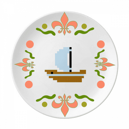Summer Sail Ship Sea Pixel Flower Ceramics Plate Tableware Dinner Dish
