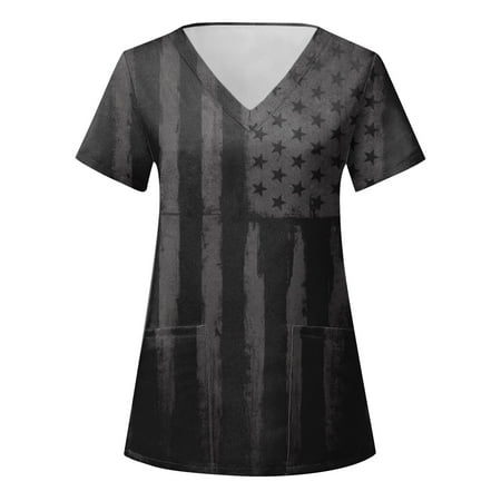 4th Of July American Flag Tops Scrubs For Women Tops Black Print Daily Summer Shirts V Neck Tank Print Blouse Short Sleeve Workout Casual Loose Tees With Pocket Nursing Uniforms For Women
4th Of July American Flag Tops Scrubs For Women Tops Black Print Daily Summer Shirts V Neck Tank Print Blouse Short Sleeve Workout Casual Loose Tees With Pocket Nursing Uniforms For Women