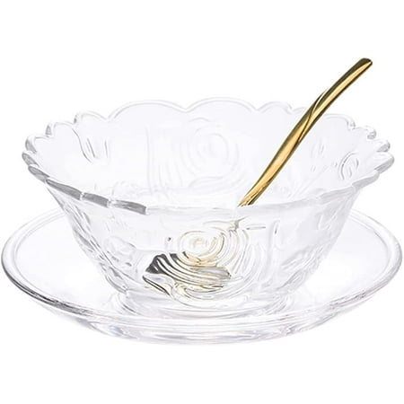 DanceeMangoo Clear Glass Bowl and Saucer Set with Golden Spoon 8 Oz Dessert Bowl Fruit Bowl
DanceeMangoo Clear Glass Bowl and Saucer Set with Golden Spoon 8 Oz Dessert Bowl Fruit Bowl
