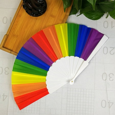Rainbow Hand Held Folding Fan Dance Fan For Wedding Themed Parties Decoration
