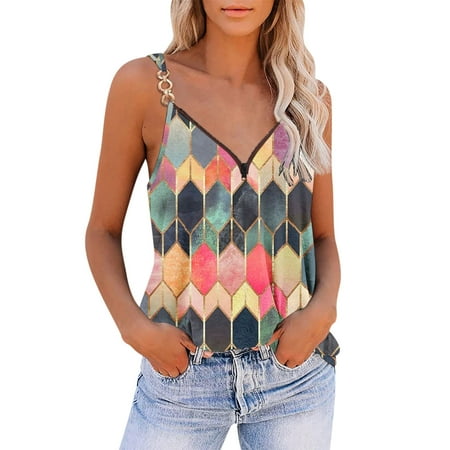 Womens Sleeveless Cami Shirts Summer Bright Tank Tops Casual V-Neck Zipper Printed Tunic Blouse
Womens Sleeveless Cami Shirts Summer Bright Tank Tops Casual V-Neck Zipper Printed Tunic Blouse