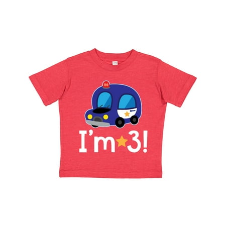 Inktastic 3 Year Old Birthday Policeman Car Gift Toddler Boy Girl T-Shirt