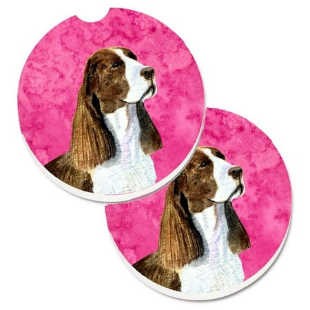 Pink Springer Spaniel Set of 2 Cup Holder Car Coaster