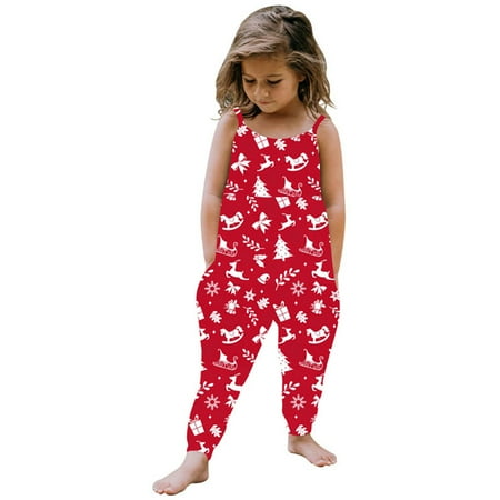 Toddler Baby Girls Christmas Jumpsuit Xmas One Piece Playsuit Harem Strap Romper Xmas Clothes