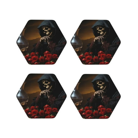 Tideii Elegant Rose Skull for Leather Coasters 4 Pieces Anti-fouling and Anti-scalding Decorative Coasters Suitable for Restaurants Kitchens Coffee Shops-Hexagon
Tideii Elegant Rose Skull for Leather Coasters 4 Pieces Anti-fouling and Anti-scalding Decorative Coasters Suitable for Restaurants Kitchens Coffee Shops-Hexagon