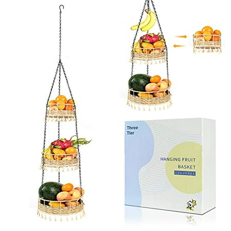 CUGUORDS 3-Tier Macrame Hanging Fruit Basket-Wicker Vegetable Storage - Paper Rope Woven Vegetable Storage and Fruit Organizer - Kitchen Countertop Space Saver - Chain Adjustable - Beige
CUGUORDS 3-Tier Macrame Hanging Fruit Basket-Wicker Vegetable Storage - Paper Rope Woven Vegetable Storage and Fruit Organizer - Kitchen Countertop Space Saver - Chain Adjustable - Beige