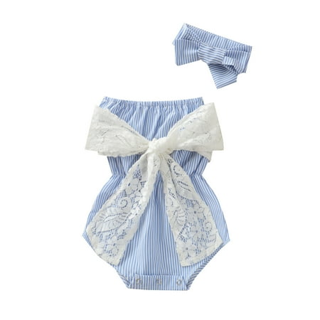 TFFR Baby Girl’s Strapless Romper with Headband Fashion Stripe Lace Bow Boat Neck Triangle Jumpsuits
TFFR Baby Girl’s Strapless Romper with Headband Fashion Stripe Lace Bow Boat Neck Triangle Jumpsuits