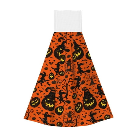 Easygdp Halloween3 Kitchen Hand Towels Hanging Tie Towels Fast Drying Dish Cloth with Loop for Bathroom Restroom Home Decor
