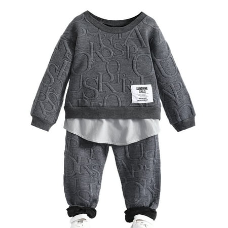 Kucnuzki 4T Toddler Boy Winter Outfits Pants Sets Long Sleeve Classic Letter Embossing Solid Color Sweatshirt Elastic Pants 2PCS Set Gray
Kucnuzki 4T Toddler Boy Winter Outfits Pants Sets Long Sleeve Classic Letter Embossing Solid Color Sweatshirt Elastic Pants 2PCS Set Gray