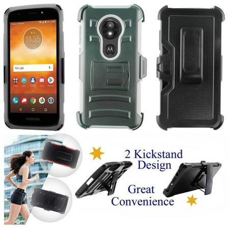 for 5.2" Motorola moto E5 Play E5 Cruise Case Phone Case Belt Clip Armor Holster 2 Kick stands Hybrid Shock Shield Bumper Cover Gray