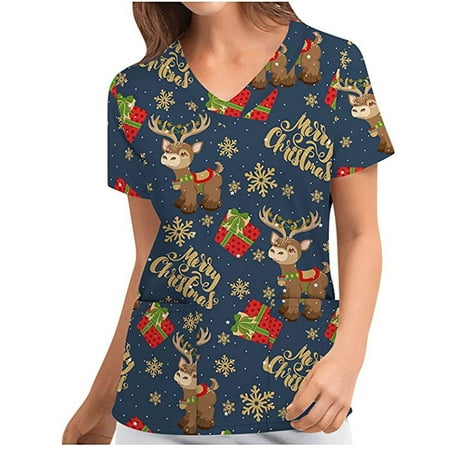 Odeerbi Reduced Christmas Scrub Tops for Women Fashion V-Neck Casual Short Sleeve Printed Pockets Ladies Blouse Navy
Odeerbi Reduced Christmas Scrub Tops for Women Fashion V-Neck Casual Short Sleeve Printed Pockets Ladies Blouse Navy