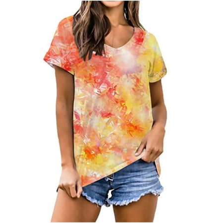 Womens Blouses Women s Summer O-Neck Tie-Dye Gradient Print Short Sleeve T-Shirt Tops Round-Neck Vintage Tees for Women Yellow M
Womens Blouses Women s Summer O-Neck Tie-Dye Gradient Print Short Sleeve T-Shirt Tops Round-Neck Vintage Tees for Women Yellow M