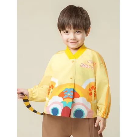 GEDER-F2Kids Yellow Jacket Cartoon Tiger Print Casual Coat For Boys And Girls Spring/Fall