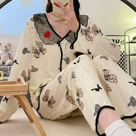 DanceeMangoo Women Sleepwear Set Autumn Winter Pajama Set Turn Down Collar Cute Lace Long Sleeve Casual Female Pijama Home Wear Trousers
DanceeMangoo Women Sleepwear Set Autumn Winter Pajama Set Turn Down Collar Cute Lace Long Sleeve Casual Female Pijama Home Wear Trousers