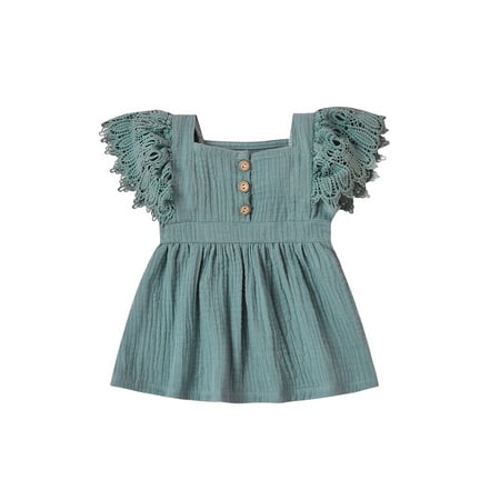 Canrulo 4 Colors Newborn Baby Girls Princess Dress Solid Lace Fly Sleeve Button A-Line Mini Dress Gray Blue 0-3 Months
Canrulo 4 Colors Newborn Baby Girls Princess Dress Solid Lace Fly Sleeve Button A-Line Mini Dress Gray Blue 0-3 Months