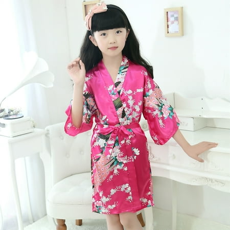 Silk children s peacock kimono nightgown nightgown bathrobe