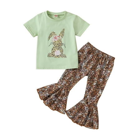 Frobukio 2Pcs Easter Toddler Baby Girls Outfits Short Sleeve Leopard Bunny Print Tops Flare Pants Clothes Sets Green 12-18 Months
Frobukio 2Pcs Easter Toddler Baby Girls Outfits Short Sleeve Leopard Bunny Print Tops Flare Pants Clothes Sets Green 12-18 Months