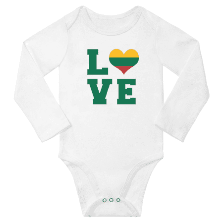 Love Lithuania Heart Flag Baby Long Slevve Rompers (White 18-24 Months)