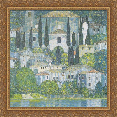 Chruch in Cassone 28x28 Large Gold Ornate Wood Framed Canvas Art by Gustav Klimt