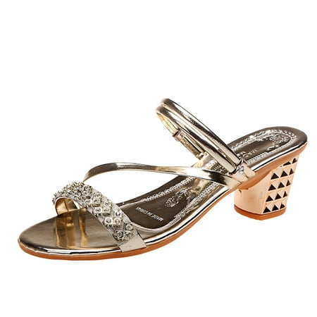 Sandals Women Dressy Summer Flat Fashion Fish Mouth Shiny Rhinestone Strap Medium Thick Heel Shoes Gold 38
Sandals Women Dressy Summer Flat Fashion Fish Mouth Shiny Rhinestone Strap Medium Thick Heel Shoes Gold 38