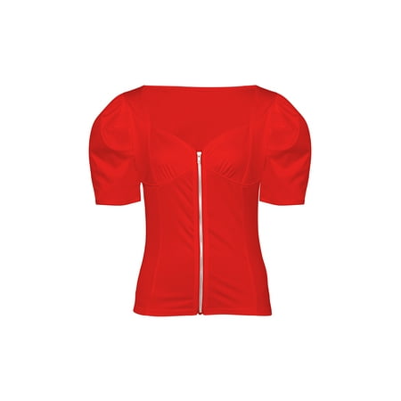 Nokpsedcb Women Short Puff Sleeve T-Shirts Summer Zip V Neck Solid Color Slim Tops Lady Basic Tee Red L
Nokpsedcb Women Short Puff Sleeve T-Shirts Summer Zip V Neck Solid Color Slim Tops Lady Basic Tee Red L